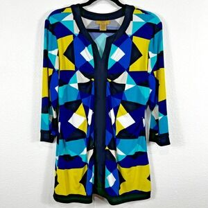 Valerie Stevens Tunic Top Women's PL Petite V-Neck 3/4 Sleeve‎ Geometric Blouse